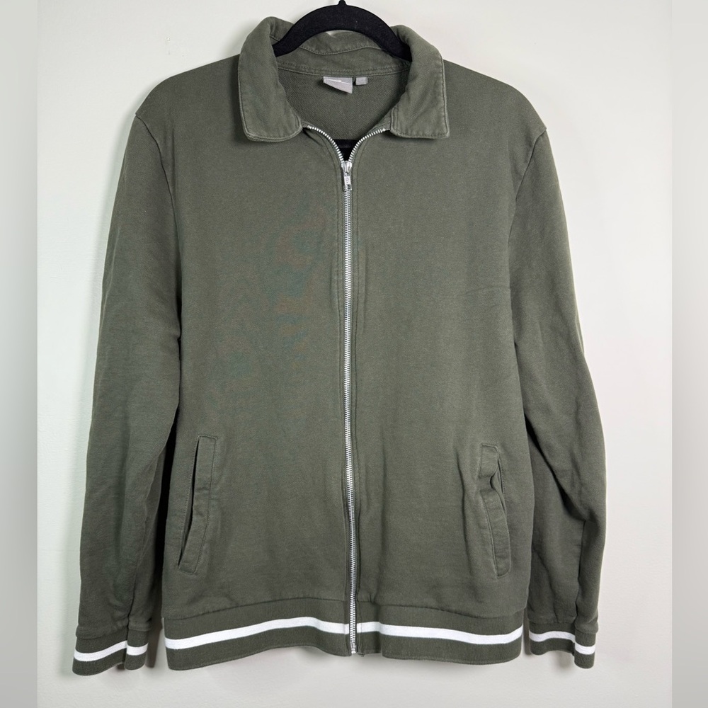ASOS Men's Bomber Varsity Jacket‎ Green Knit Jersey Zip Front Pockets Size M
